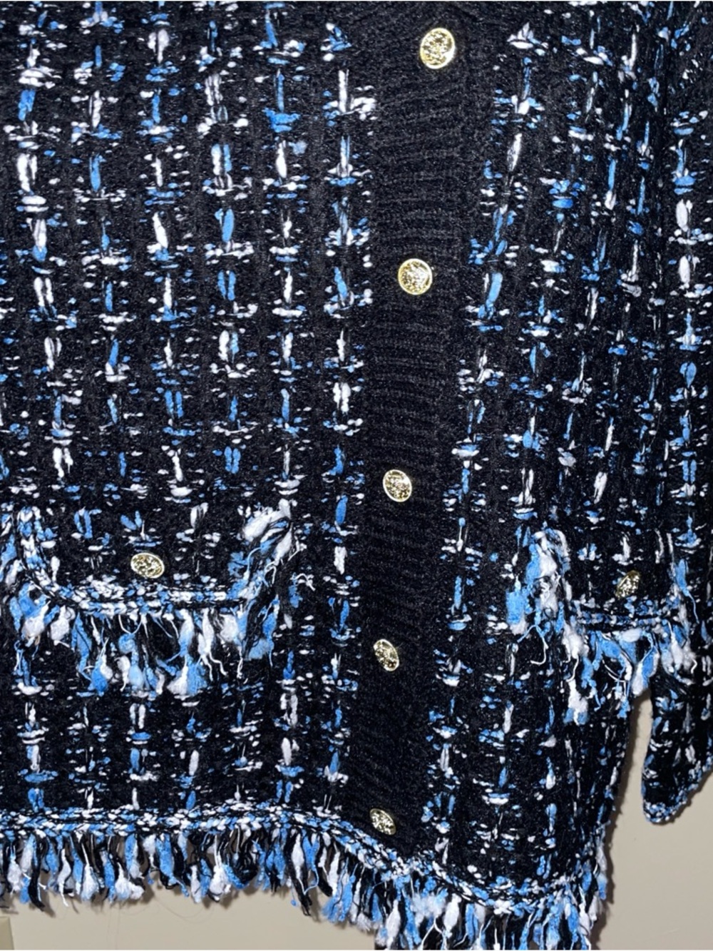 Anthropologie Black Tweed Fringe Cardigan SOFT -size small NWT - Picture 3 of 11